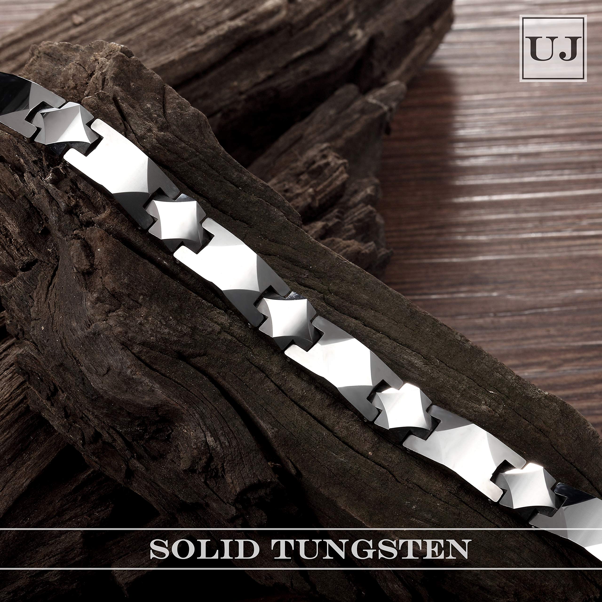 Elegant Men’s Bracelet – Interlocking Track Links with Beveled Geometric Design – Radiant Silver Color – Scratch & Tarnish Resistant Tungsten – Jewelry Gift or Accessory for Men