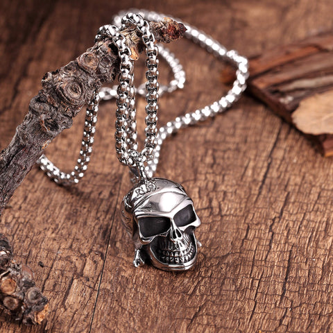 Bold Men’s Biker Necklace – Death’s Head Skull Pendant in a Polished Black and Silver Finish – Rust & Discoloration Resistant Stainless Steel Pendant and Chain – Jewelry Gift or Accessory for Men