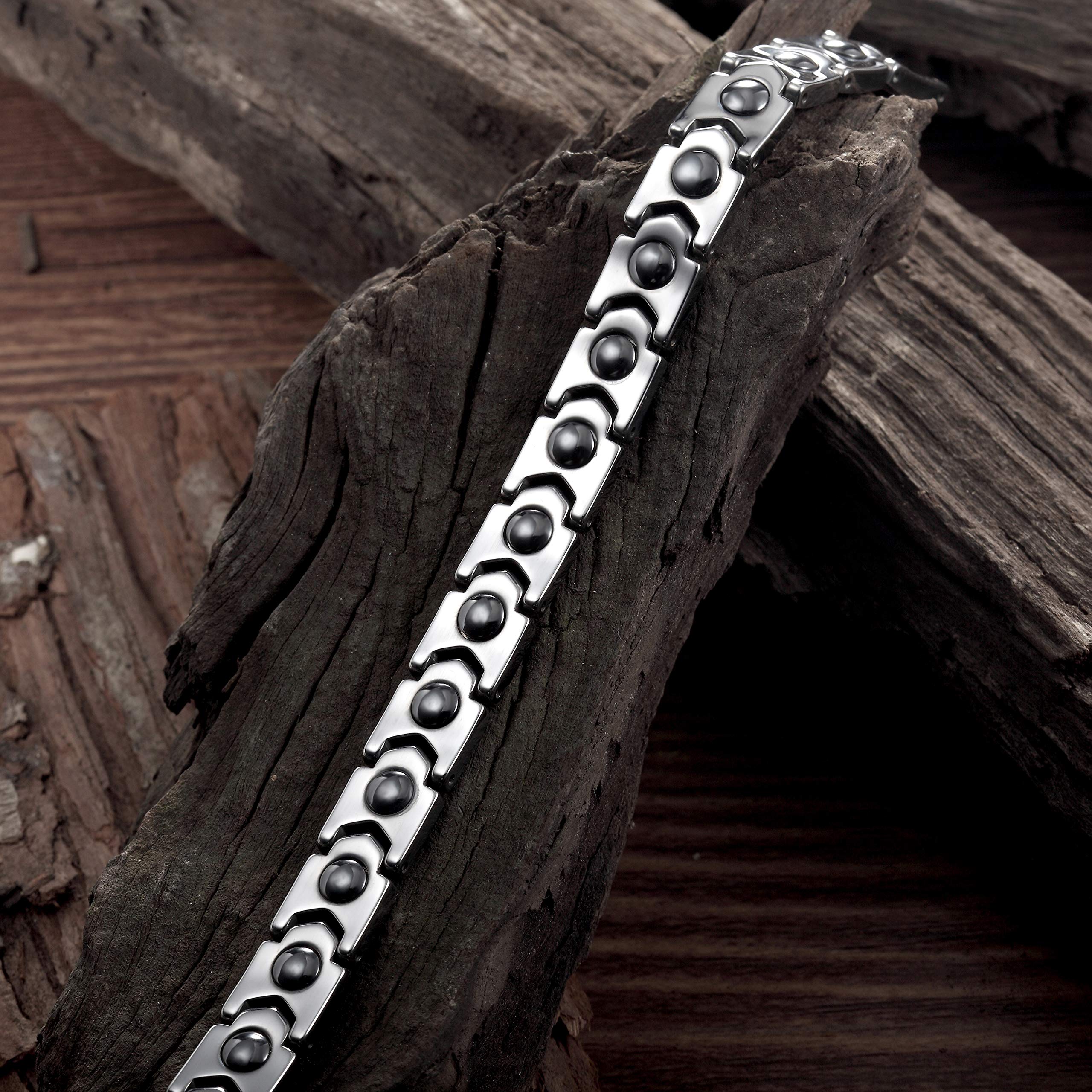 Dapper Men’s Bracelet – Interlocking Track Link Design in a Polished Silver Finish – Strong & Durable Solid Tungsten Material – Jewelry Gift or Accessory for Men