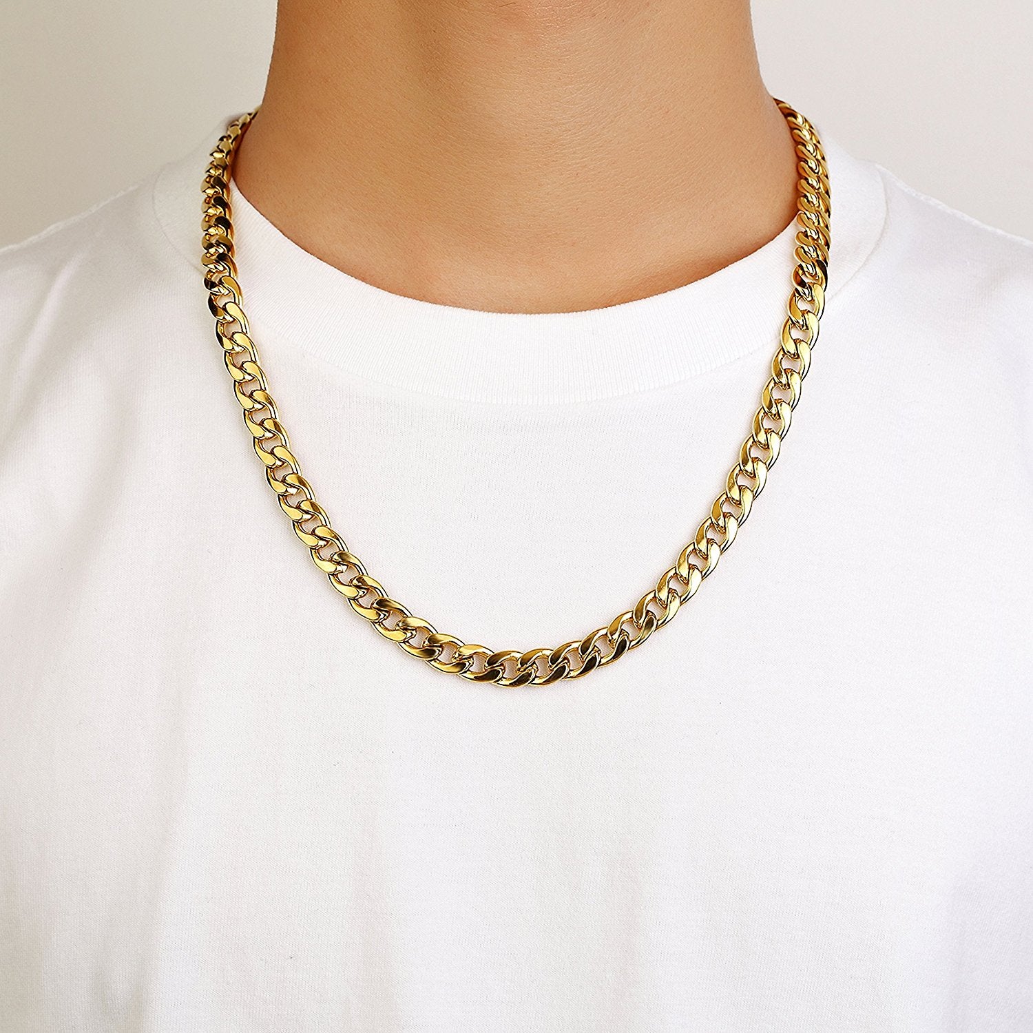 Urban Jewelry Polished Stainless Steel Men's Curb Chain Necklace in Variety of Sizes and Colors