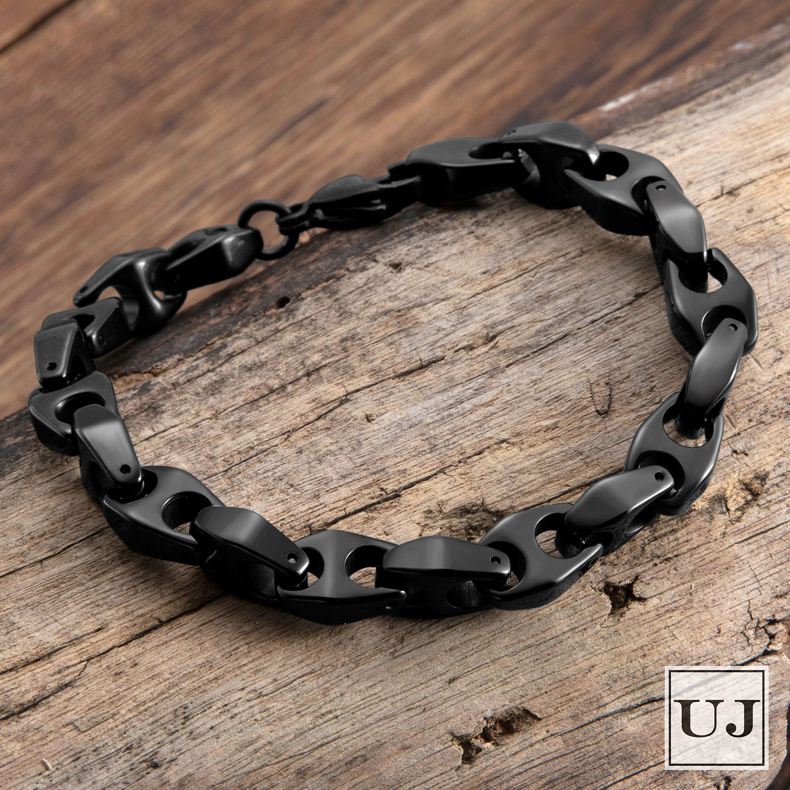 Urban Jewelry Men’s Black Tungsten Bracelet – Chain Link Design in a Polished Black Finish – Made of Solid Tungsten Material for Him