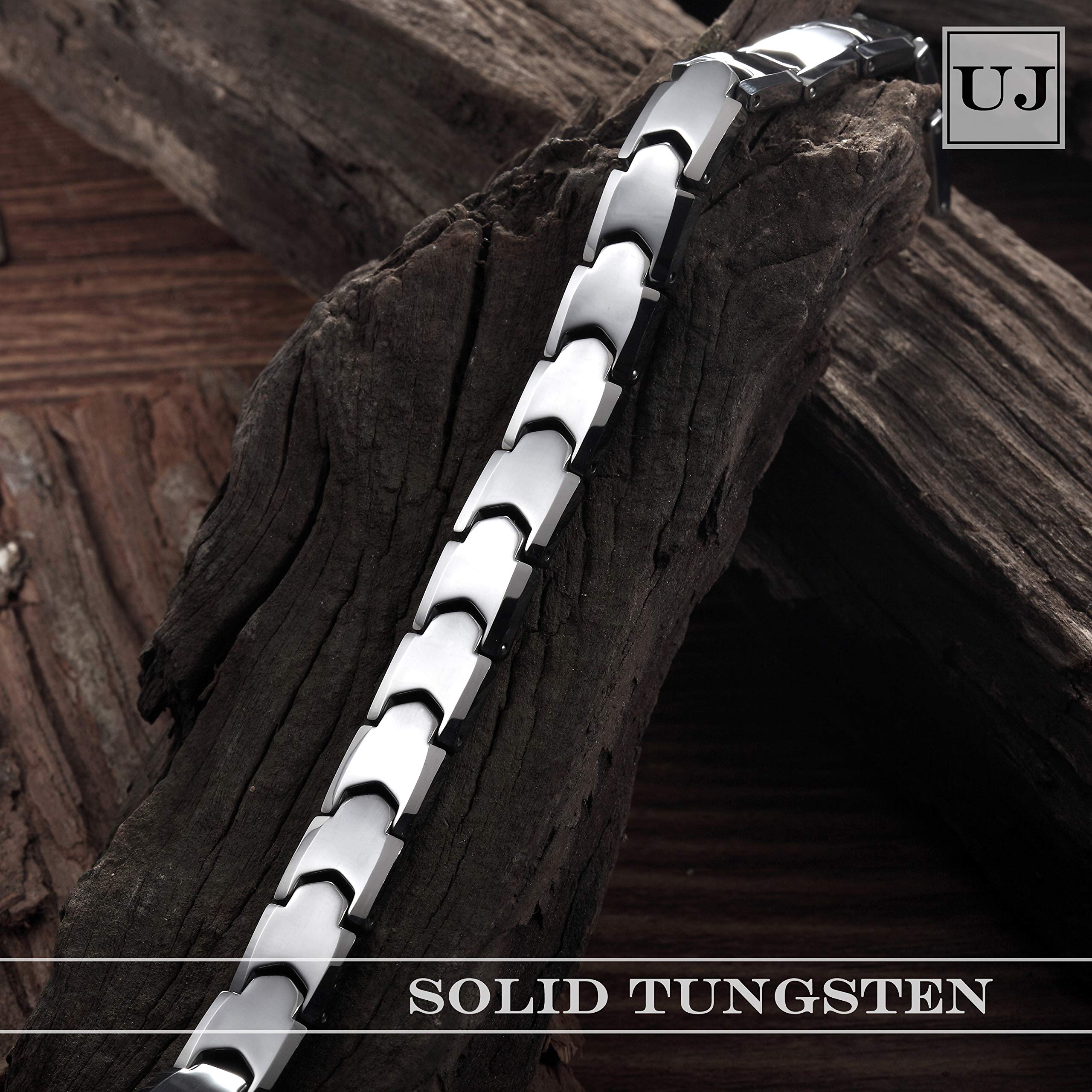 Dapper Men’s Bracelet – Interlocking Track Link Design in a Polished Silver Finish – Strong & Durable Solid Tungsten Material – Jewelry Gift or Accessory for Men