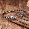 Image of Bold Men’s Biker Bracelet, Stainless Steel Silver Finish Band with Death’s Skull Ornament and Black Genuine Leather