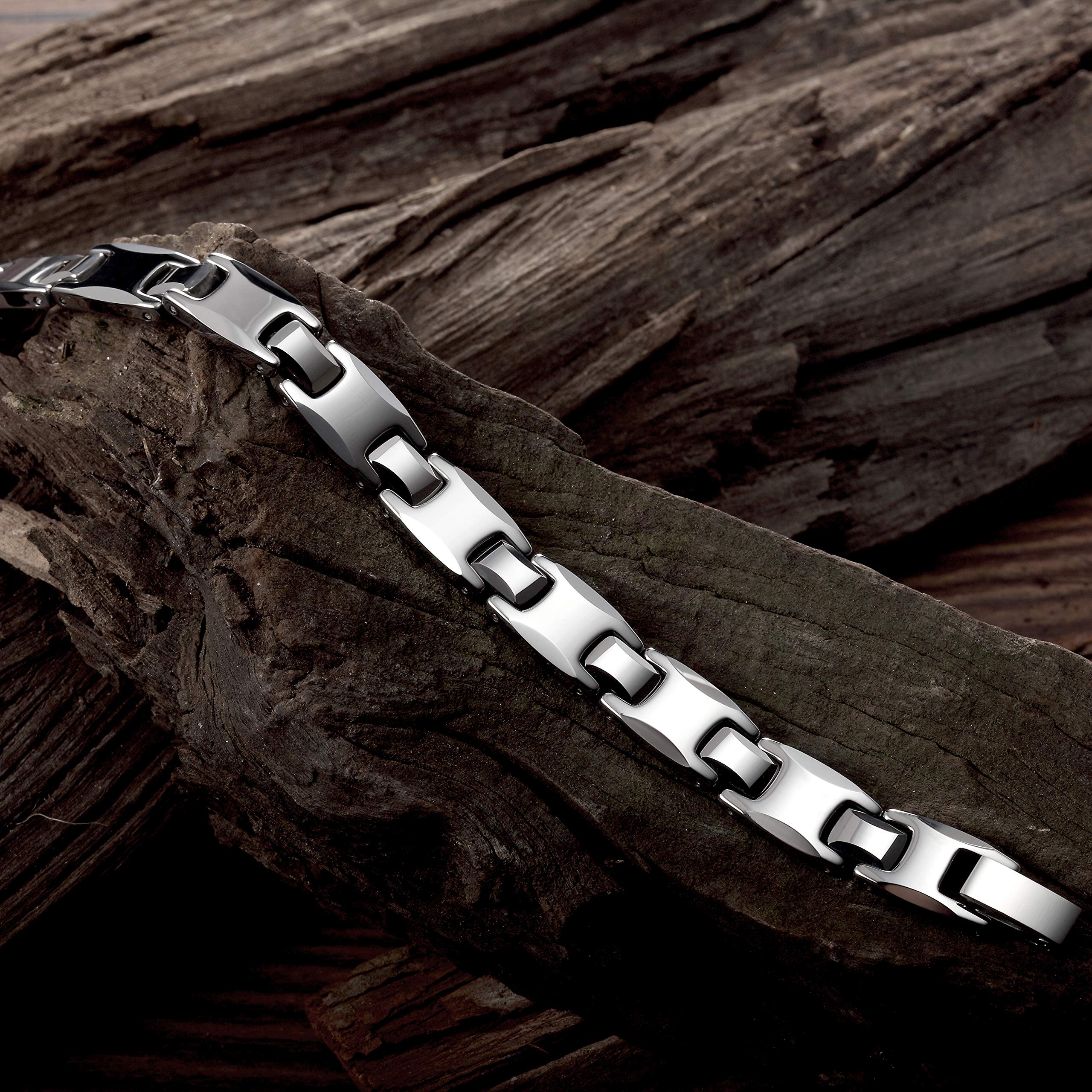 Fashionable Men’s Bracelet – Classic Ining Trterlockack Link Design – Polished Silver Color – Scratch & Tarnish Resistant Solid Tungsten Material – Jewelry Gift or Accessory for Men