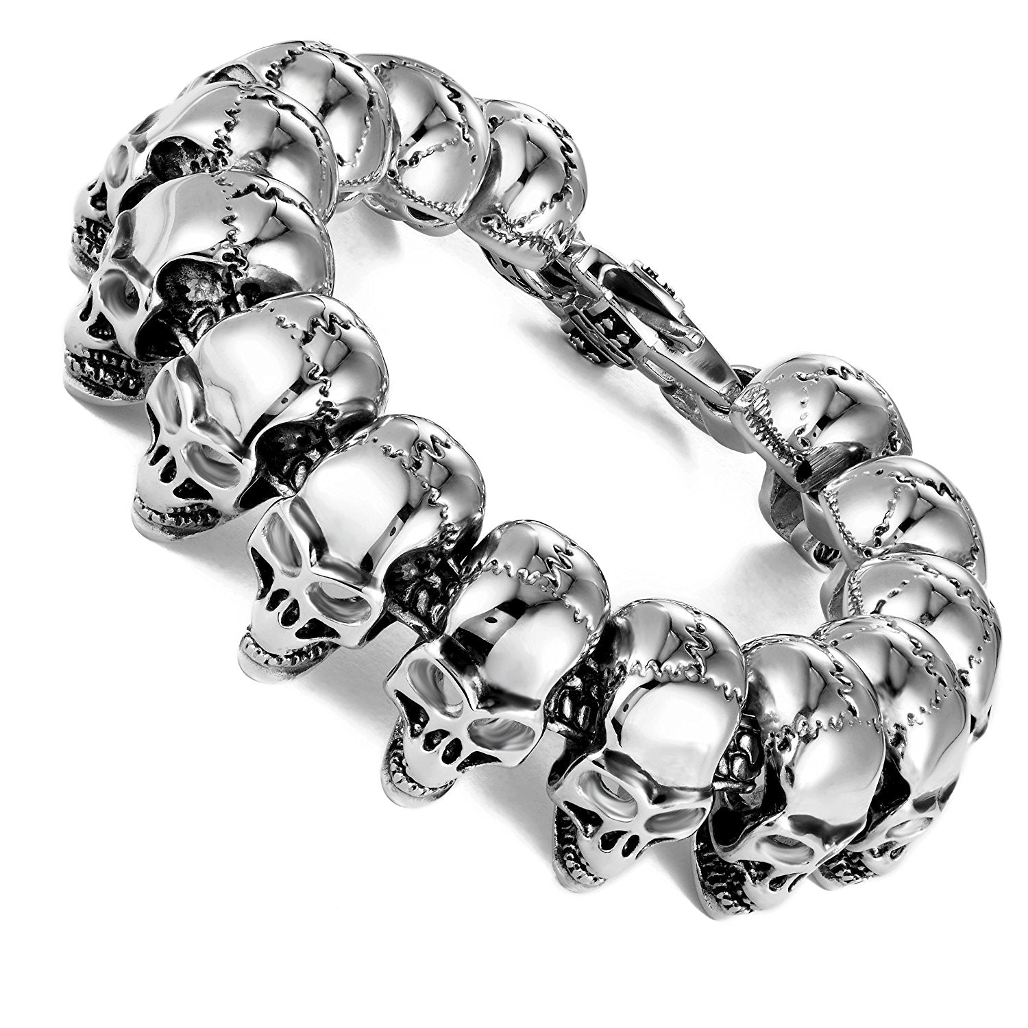 Urban Jewelry 8.5 Inches 316L Stainless Steel Skull Head Gothic Biker Bracelet for Men