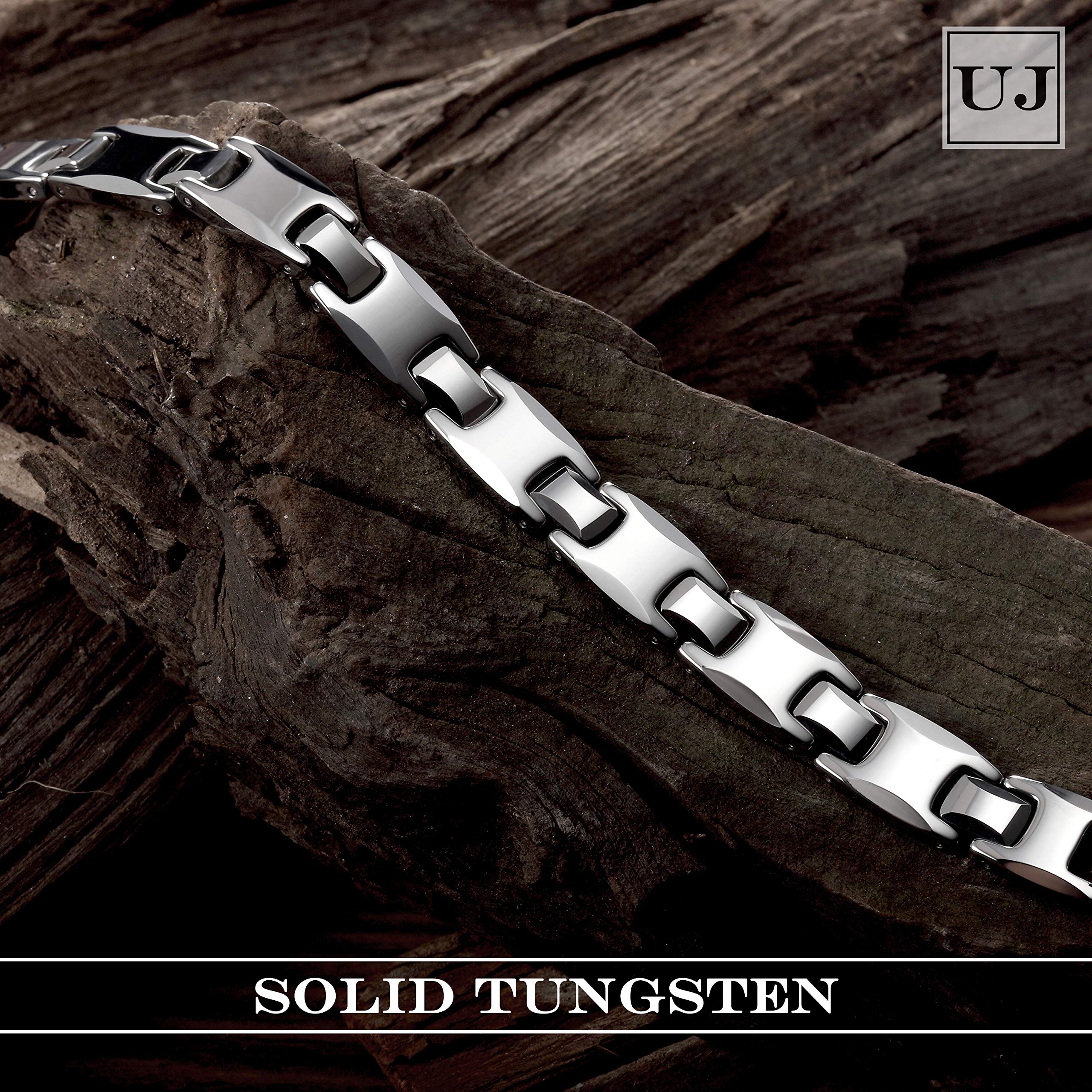 Fashionable Men’s Bracelet – Classic Ining Trterlockack Link Design – Polished Silver Color – Scratch & Tarnish Resistant Solid Tungsten Material – Jewelry Gift or Accessory for Men