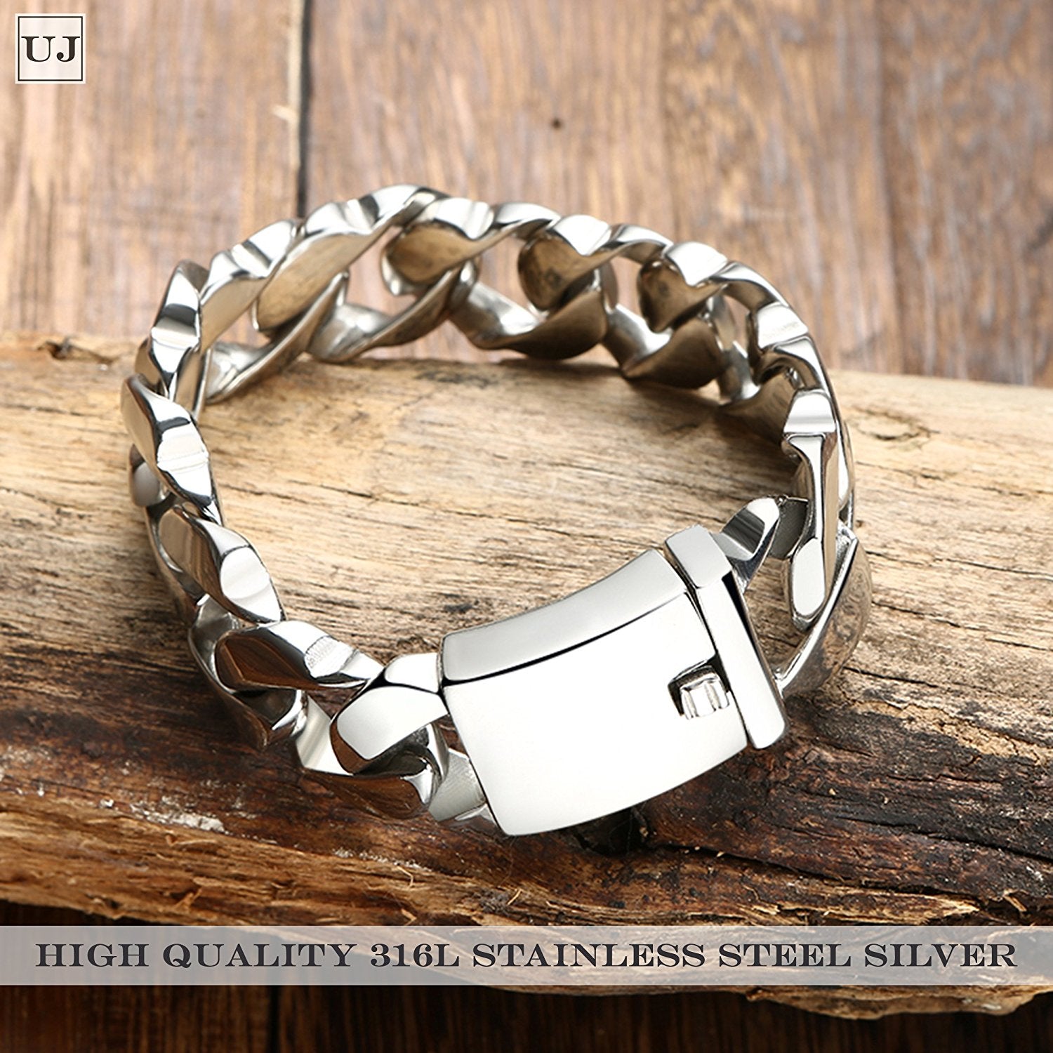 Urban Jewelry Massive 316L Stainless Steel Silver Color Link Chain Bracelet 8.3 Inches
