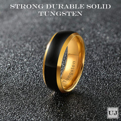 URBAN JEWELRY Men’s Tungsten Ring Band – Dystopian Street Fashion – Matte Black and Lustrous Gold Color – Solid Tungsten Material