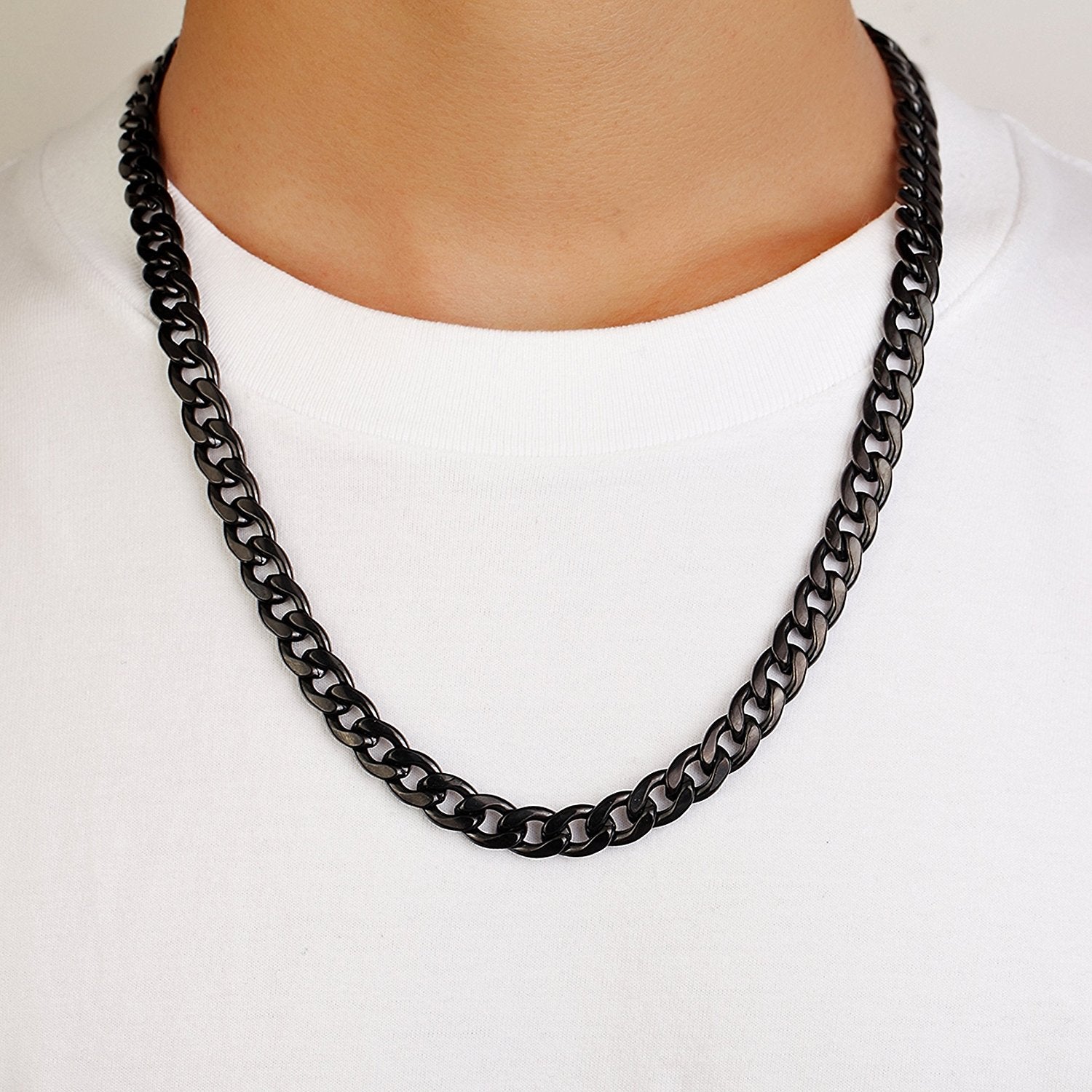Urban Jewelry Polished Stainless Steel Men's Curb Chain Necklace in Variety of Sizes and Colors