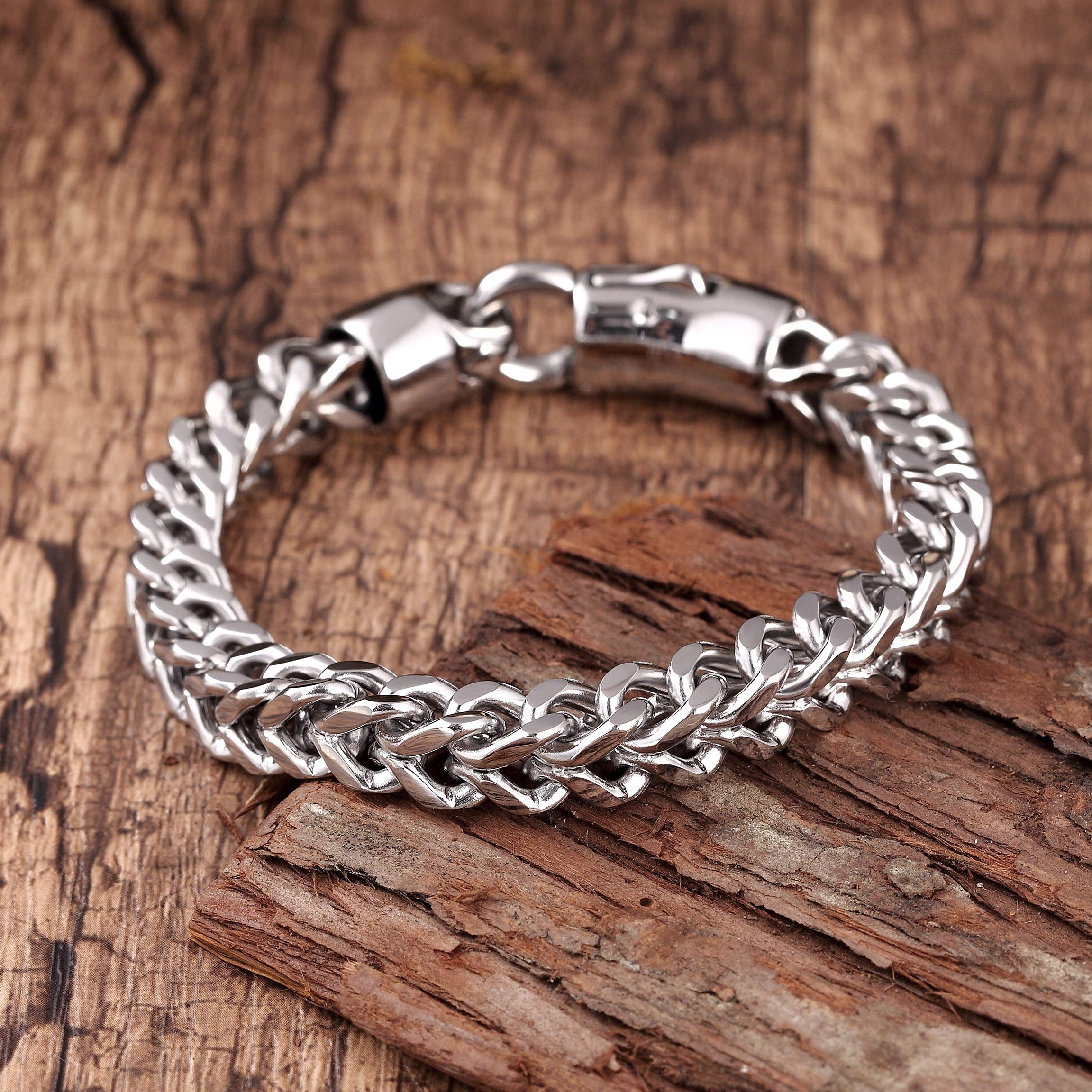 Dapper Men’s Bracelet – Foxtail Chain Design in a Polished Silver Finish – Rust & Discoloration Resistant Stainless Steel – Jewelry Gift or Accessory for Men