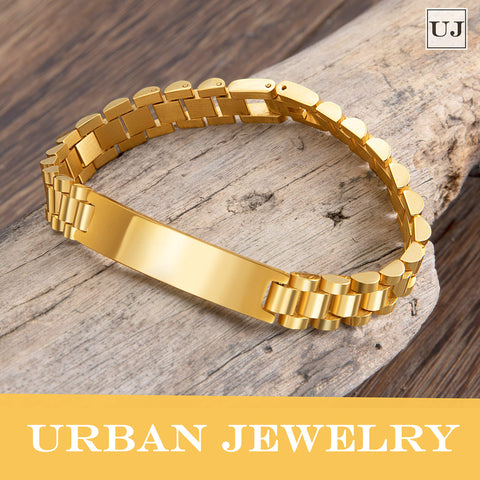 Urban Jewelry Men’s Link Bracelet – Track Chain Design in a Radiant Gold Finish – Made of Stainless Steel for Him