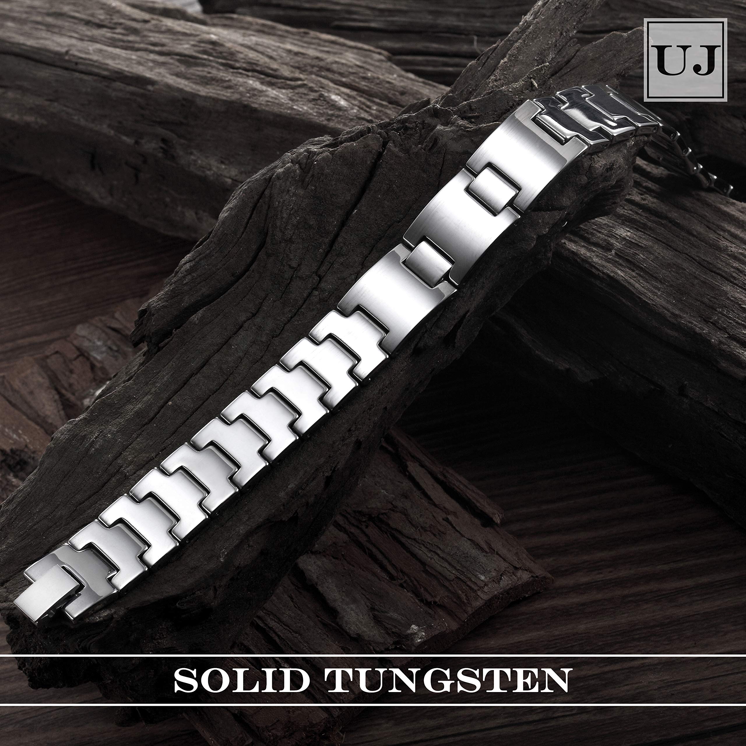 Dapper Men’s Bracelet – Rugged Track Link Tread Design in a Polished Silver Finish – Scratch & Tarnish Resistant Tungsten – Jewelry Gift or Accessory for Men