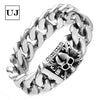 Image of Urban Jewelry Unique 9 Inches Men's Stainless Steel Silver Skull Head Link Chain Bracelet
