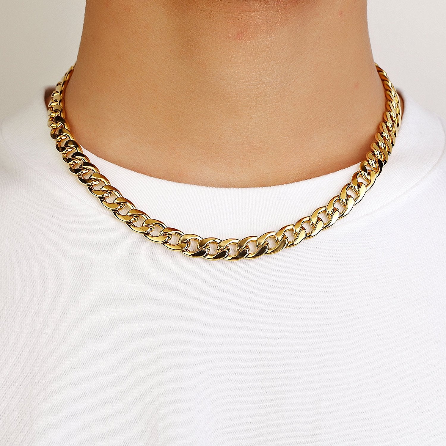 Urban Jewelry Polished Stainless Steel Men's Curb Chain Necklace in Variety of Sizes and Colors