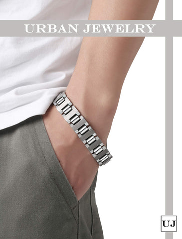 Urban Jewelry Stunning Solid Tungsten Metal Men’s Link Bracelet 8.3 inch (21 cm), 16mm Wide (Heavy, High Polish)