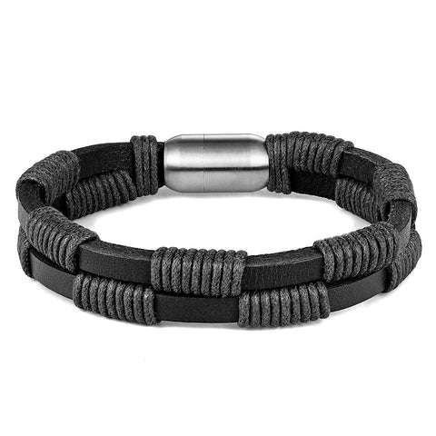 Urban Jewelry Stylish Genuine Leather Bracelet for Men with Magnetic Stainless Steel Clasp 8.5 Inch