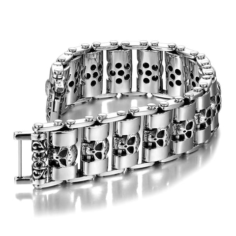 Urban Jewelry Stainless Steel Silver Tone Thick Skull Head 8.6 Inches Bracelet for Men