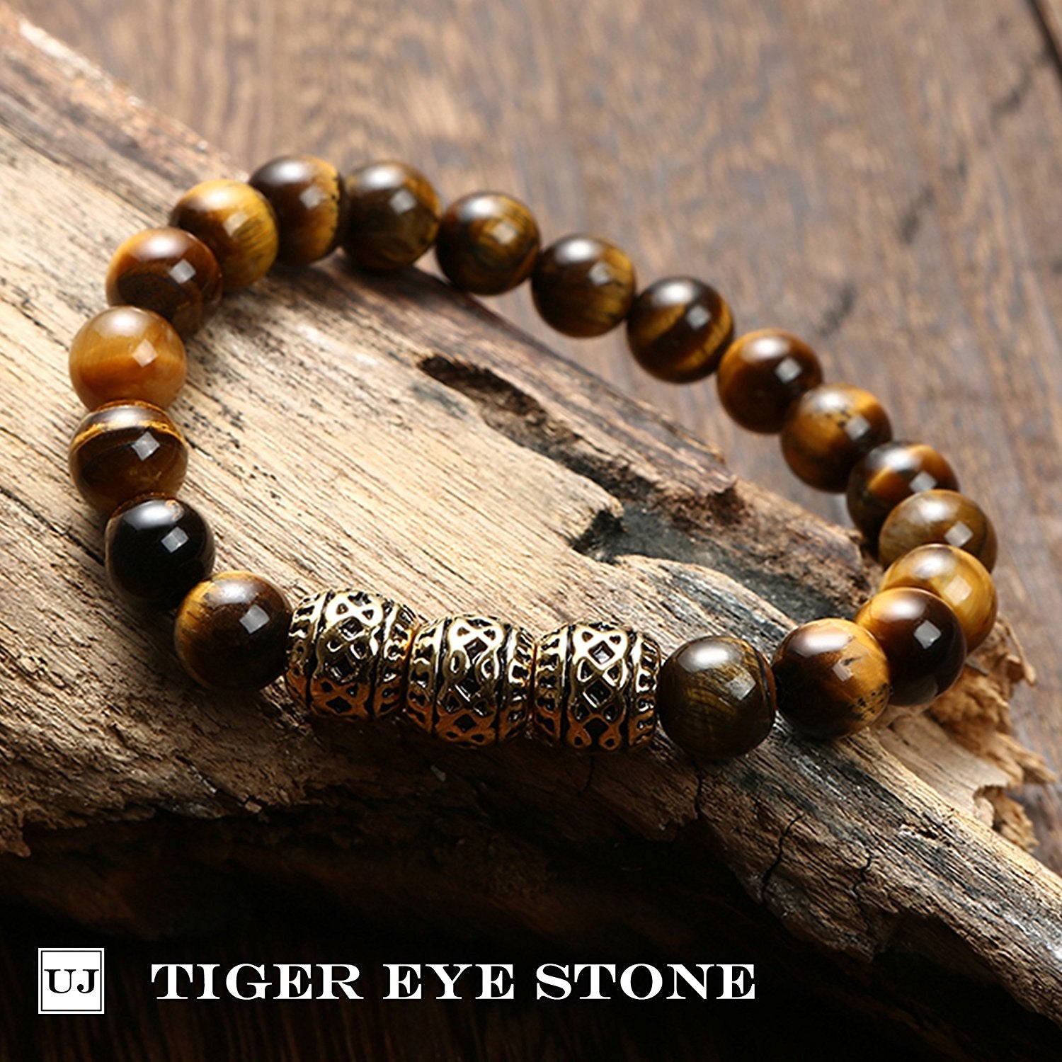 Urban Jewelry Beaded Cuff Bracelet with Stainless Steel Gold Color and Brown Beads