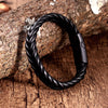 Image of Stylish Men’s Bracelet – Contemporary Black Braided Leather Rope Design with Gunmetal Grey Clasp – Made of Comfy Genuine Leather & Stainless Steel – Jewelry Gift or Accessory for Men