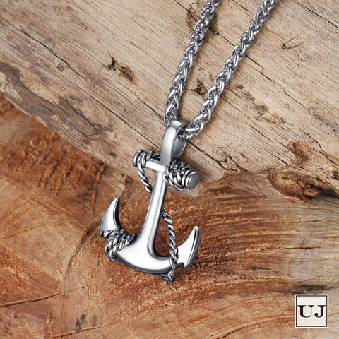 URBAN JEWELRY Men’s and Women’s Anchor Necklace – Radiant 316L Stainless Steel Silver Color Nautical Anchor Pendant with Steel Chain – Unisex Accessory, for Him or Her