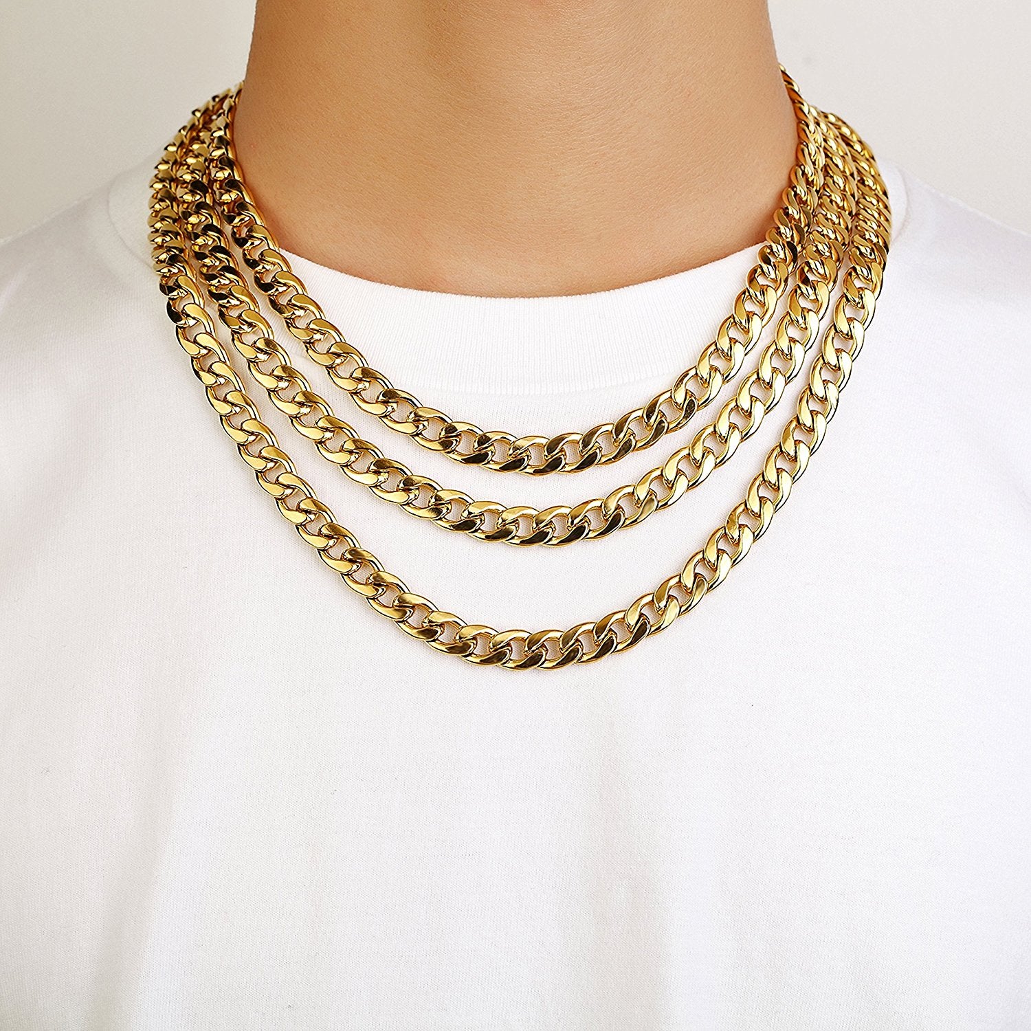 Urban Jewelry Polished Stainless Steel Men's Curb Chain Necklace in Variety of Sizes and Colors